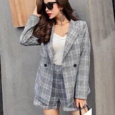 QEE734422여성 투피스 여자 정장 세트 여름 린넨 자켓 반바지