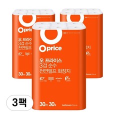 오프라이스 더 길어긴 3겹 천연펄프 화장지, 30m, 30개입, 3개