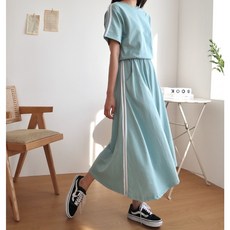 데일러뷰 두줄 반팔 롱 원피스 허리 밴딩 여름원피스 바캉스 휴양지