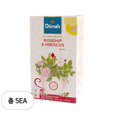 딜마 Funtea 로즈힙 앤 히비스커스 허브차, 30g, 20개입, 5개