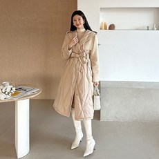 빈스홀릭 퀄팅 후드 핸드메이드 울 롱코트(벨트SET)