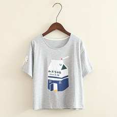 동미 캐릭터 학생 상의 여라운드 맨투맨반팔 여름 파스텔 여성
