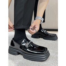 Men Casual Leather Increase Loafers Shoes Male Streetwear Fashion VintageThick Sole Platform Patent