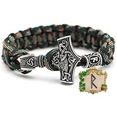 Thorarmband 토르의 해머 펜던트 밀리터리 레드 카모 Paracord 팔찌 바이킹 룬 25cm 길이 Raido