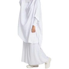 여성 무슬림 이슬람 khimar 2pcs 세트기도 드레스 루치 긴 소매 히잡 스커트 아바야 슈트 단색 아이드 후드 jilbab ramadan 가운, 하얀색, 2개