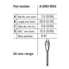 레니쇼 RENISHAW 스타일러스 3차원측정기 스타일러스 A-5003-0033 M2 STY D1 L20 EWL12.5 D0.8TC, 1개