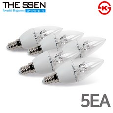 더쎈 LED 촛대구 램프 5W 투명 촛대전구 세트, 주광색, E14, 5개