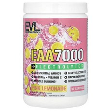 EVLution Nutrition EAA 7000 + 전해질 핑크 레모네이드 369g(13oz), 1개, 369g