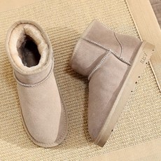 에버이브이 여성용 리얼 소가죽 겨울부츠 양털 부츠 숏 털 3cm