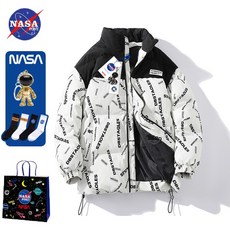 남자패딩 NASA 공동 트렌디 다운 재킷 남성용 루즈 버전 대형 새 스탠드 칼라 겨울 코트 여성용 두꺼운면 의류