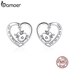 여자를위한 귀여운 암소 CZ 라이트 스터드 귀걸이와 bamoer 925 스털링 실버 주얼리 선물 여자 선물 진술 보석 SCE984|단추모양 귀걸이|