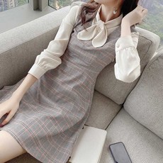 페이크 가을옷 나비넥타이 가볍게 사치한 셀럽 하이웨스트 슬림 긴 소매 자
