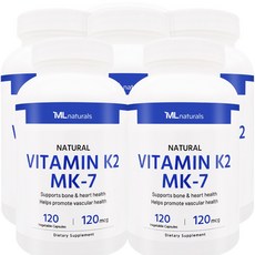 5병 [미국빠른직구] 신제품 마이라이프 내추럴스 비타민 K2 120mcg (as MK-7) 120정 (20개월), 5개