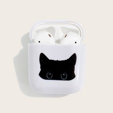 페인 티드 빅 아이드 고양이 무선 블루투스 헤드셋 보호 쉘 airpods2 화이트 PC 하드 쉘에 적합|휴대폰 액세사리 묶음|, 1개, WHITE, YES