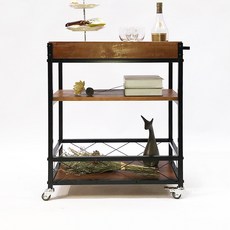 카미르 피씨방 원색 라이트우드48x36x85cm 왜건 웨건 바퀴 레스토랑 수납 우드 철제, 블랙80x40x75-브라운라지