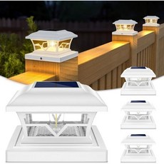 VOLISUN 조명 태양광 포스트 캡 야외 4팩 에디슨 LED 전구 포함 울타리 정원 데크 사서함 야드 베란다용 발전 밝기 설정 2개 4x4 5x5 6x6 기둥에 적합(슬레이트 흰, E-White, 4 Pack