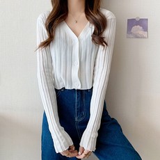 겟잇미 골지 긴팔 미니 브이넥 크롭 가디건