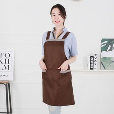 클린유니폼 주방 공방 카페 식당 방수 바리스타 서빙용 단체 행사 기본 민자 미용실 체크무늬 배색 식당 앞치마 4컬러, 브라운
