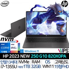 HP 250 G10 820X0PA_UP4 23년 신모델 i7 13세대 32G 1TB 윈도우11프로 사무용 업무용 대학생 노트북, WIN11 Pro, 32GB,