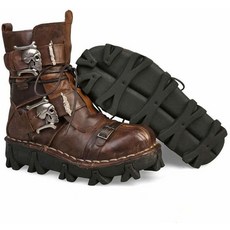 Lorie & Knight 남성용 브라운 정품 가죽 밀리터리 육군 부츠 고딕 스컬 펑크 오토바이 너비 8 281750, 10.5 Wide