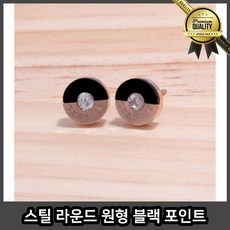 스틸 원형 귀걸이 라운드 블랙 포인트 심플 투웨이 금침 진주 블루 큐빅