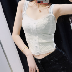 로페리아 하이퀄리티 레이스 버튼 니트 나시 탑