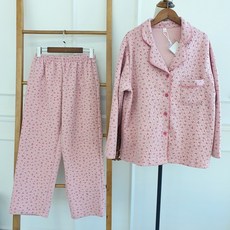 핑크 부들 따숩 누빔 기모 체리 순면 겨울 잠옷 세트