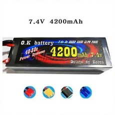 RC카용 OK POWER 7.4V 4200mAh 2s LI-POLY BATTERY, XT60