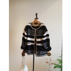 로프 골드 체인 스트라이프 니트 자켓