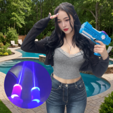 제이포 워터빔 전동 물총 워터밤에서 LED 불빛 발사모션 자동 물총, 워터빔 물총 핑크