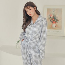 코코드림 #HX21190 블루 스퀘어 체크 셔츠 투피스 잠옷 홈웨어