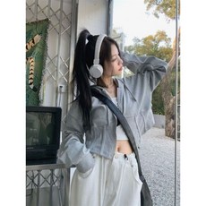 딥 타운 하라주쿠 Y2k 여성 집업 스웻셔츠 캐주얼 슬림 한국 스타일 크롭 후드 스위트 베이직 패션 스포츠웨어