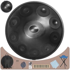 핸드 드럼 55.9cm(22인치) D 마이너 쿠르드 432Hz 10 노트 핸드 드럼 악기 성인용 프리미엄 스틸 핸드 드럼(55.9cm(22인치) 432Hz 골드), Black, 22inch, 1개