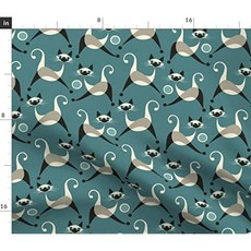 패브릭 - Siamese Kittens Play 고양이 레트로 중반 세기 현대 50 년대는 마당에 의해 경 (Lightweight Cotton Twill Fabric Yard), 본상품, 본상품