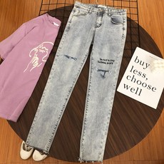위파인더 F-시리즈 청바지 디스트로이드 스판 슬림 콤비 펜슬 레터링 9부 여성복