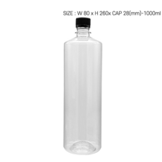 (1BOX) 일자페트병 1000ml (기본캡-80개입) 담금주 효소 음료 저장 플라스틱용기, 브라운, 1개