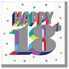 멀티컬러 Heres To 18 음료 냅킨 127 x 127cm5 5인치 - 16개 부드럽고 흡수력이 좋은 종이 축제 디자인 축하 마일스톤 생일 및 이벤트에 적합, 18까지