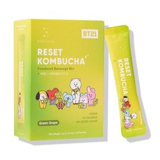 Everydaze Reset 콤부차 차 파우더 음료 믹스 스틱 10개 프리바이오틱스 프로바이오틱스 비건 설탕 무첨가 글루텐 프리 스파클링 드링크 팩 딸기 키위, 없음, 없음