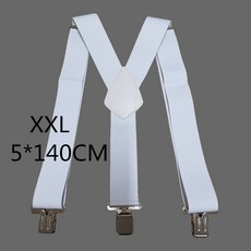 남성용 대형 강한 클립 멜빵 유니섹스 중괄호 50mm 너비 5 솔리드 컬러 고탄력 조절 가능한 멜빵 벨트 무거운 작업, 흰색-140cm, 1개