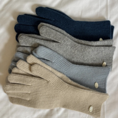 4colors 스마트 폰 손가락 오픈 구멍 여성 겨울 골지 자개 버튼 하늘색 울 장갑