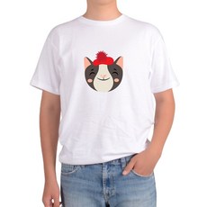 효경리테 오버핏반팔 CAT 빨간모자쓴 고양이 웃는 얼굴 hkc*75437xp
