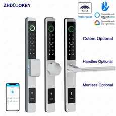  잠금장치 도어락 전자 문짝 앱 원격 해제 방수 지문 카드 암호 알루미늄 합금 슬라이딩, 12.BlackRound handle  6085240x 