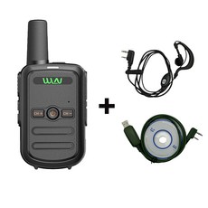 WLN KD-C51 미니 워키토키 UHF 400-470MHz 16CH USB 충전 장거리 휴대용 핸드헬드 양방향 라디오 트랜시버, 01 American, 03 EJ-Gre Cable-Black