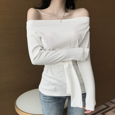 르엠마 오프 숄더 매듭 긴팔 티셔츠