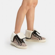 COACH Citysole Foldover High Top Platform Sneaker In Signature Jacquard CE904 Cocoa/Black