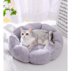 보유샵 강아지 고양이 애견 방석 침대 쿠션 롱퍼 극세사, 그레이, 꽃잎B