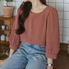 [마이더스비] 무딘 소매핀턱 7부 블라우스