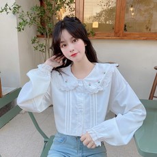 정말이쁜 프렌치 스타일 귀여운 자수 인형 칼라 셔츠 여성용 큰 사이즈 뚱뚱한 소녀 디자인 서양식 모두 어울리는 상의