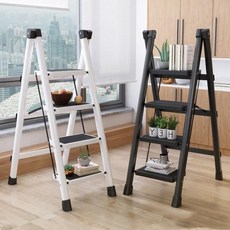 Fowod 접이식 사다리 계단형 사다리 안전발판사다리 A형사다리 가정용 작업용 2/3/4 단사다리, 블랙, 3 단, 1개