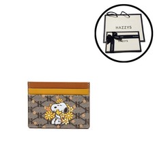 [백화점출고] 헤지스 카드 명함 지갑 [PEANUTS X HAZZYS] 시그니처 패턴 브라운 가죽 스누피 여성 카드슬롯 소가죽 반지갑 선물 포장